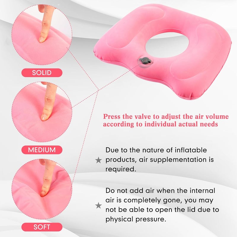 Leinuosen 1 Pcs Inflatable Seat Cushion 18.1'' x 15.7'' x 4.7'' Portable Lift Donut Pillow Height Adjustable Hemorrhoid Pillow for Tailbone Back Pain Bed Sore Home Car Chair Wheelchair Sitting (Pink) - Image 2